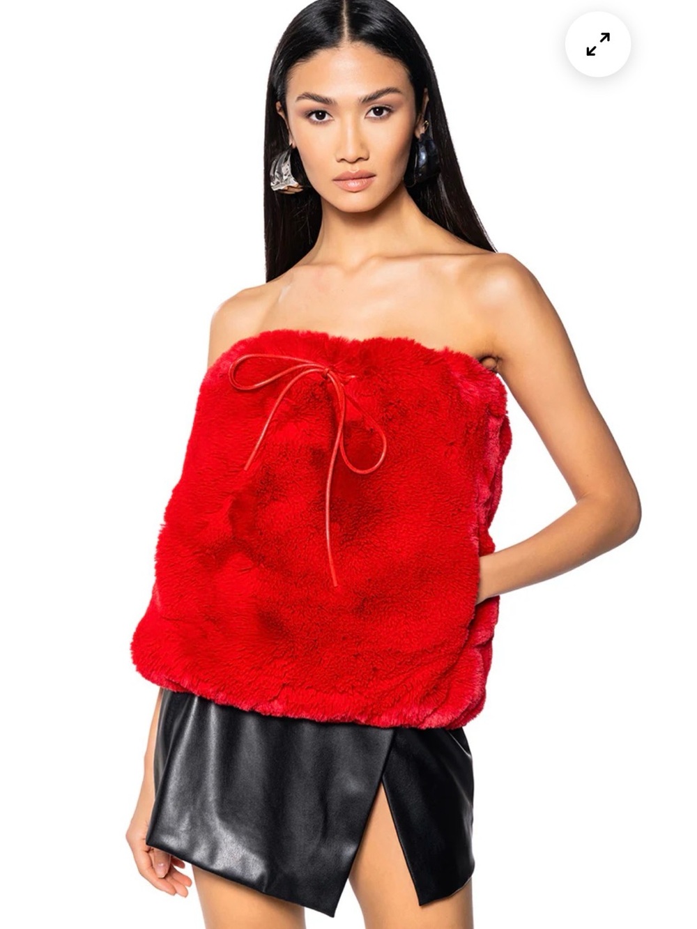 Akira Strapless Faux Fur Tube Top in Bright Red